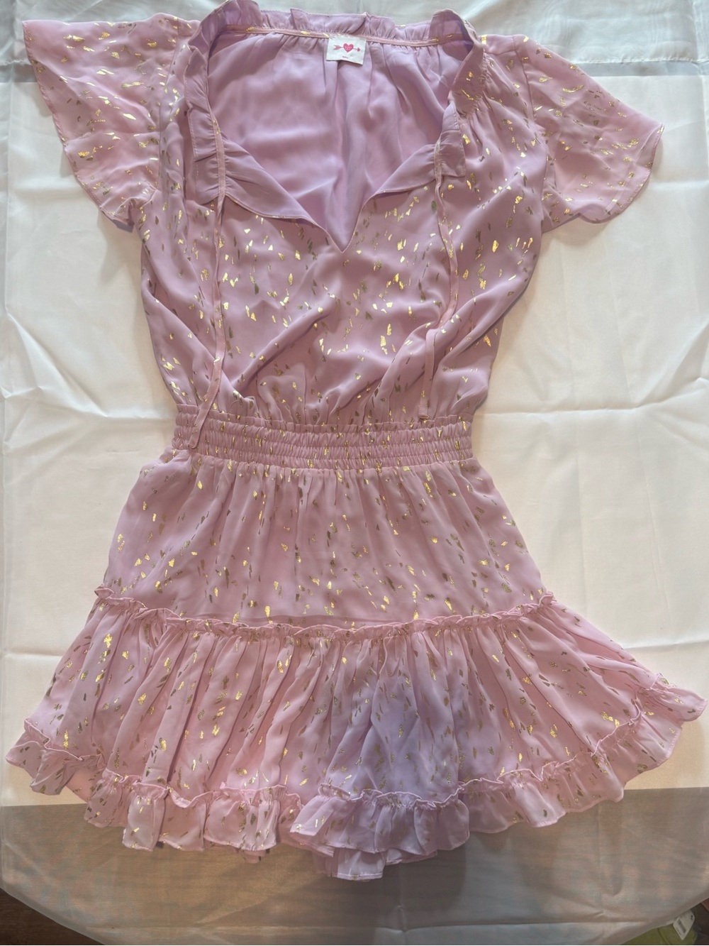 Buddy Love lavender /Gold Foil Ruffle Mini Dress Women’s Small